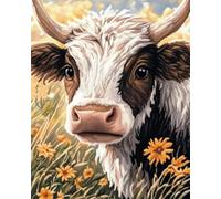 Tapis De Crochet À Point Noué Vache Et Fleurskit De Broderie À Nouer Soi-Même Fait À La Main，Kits De Tapisserie Diy Pour Coussins Adultes，Grand Tapis À Crochet De Loquet，Motif Pré-Impri 21x29in