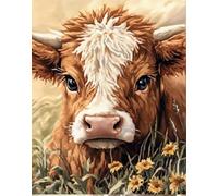 Tapis De Crochet À Point Noué Vache Et Fleurskit De Broderie À Nouer Soi-Même Fait À La Main，Kits De Tapisserie Diy Pour Coussins Adultes，Grand Tapis À Crochet De Loquet，Motif Pré-Impri 35x46in