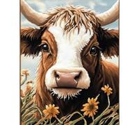 Tapis De Crochet À Point Noué Vache Et Fleurskit De Broderie À Nouer Soi-Même Fait À La Main，Kits De Tapisserie Diy Pour Coussins Adultes，Grand Tapis À Crochet De Loquet，Motif Pré-Impri 21x29in