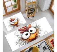 Tapis de Cuisine 2 pièces Mignon Dessin Animé Absorbante, Couleur Orange Tapis de Sol Petit Poussin Qui Fait Le Fou Antidérapante Pliable, pour Cuisine Salle à Manger Couloir 50x80cm+50x150cm