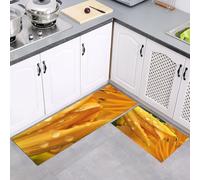 Tapis de Cuisine 2 Pièces, Naturelles Pétales D'Hémérocalle Gouttes Pluie, Tapis de Cuisine Antidérapant Lavable 40x60cm+40x120cm Jaune Paillasson de Sol pour Couloir, buanderie, Chambre à Coucher