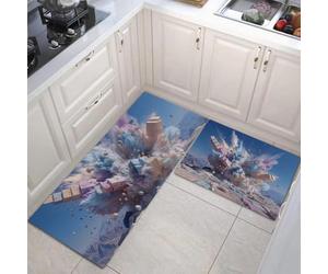 Tapis De Cuisine 2 Pièces Surréalisme, Tapis De Sol Explosion De Couleurs avec Dessous Antidérapant Facile À Nettoyer pour Couloir Devant Evier Entrée, 44x75cm+44x120cm - Bleu Poudre