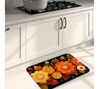 Tapis de cuisine à motif floral pour sol, fleurs orange et jaune, tapis vintage doux, rembourré, confortable, lavable, antidérapant pour cuisine, évier, buanderie, salle de bain, 40,6 x 61 cm