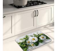 Tapis de cuisine à motif marguerite pour sol, motif floral et feuilles vertes vintage, tapis doux, rembourré, confortable, lavable, antidérapant pour cuisine, évier, buanderie, salle de bain, 40,6 x