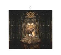 Tapis de cuisine absorbant à motif d'éléphant de sculpture, tapis d'évacuation de comptoir, adapté pour ranger couverts, couteaux et tasses