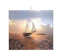 Tapis de cuisine absorbant l'eau, motif bateau à voile blanc au coucher du soleil, séchage rapide avec dos antidérapant, protecteur de comptoir en microfibre absorbante, 45,7 x 40,6 cm