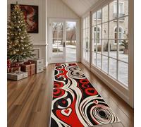 Tapis de Cuisine Amour Coeur Antidérapant et Lavable, Tapis de Couloir Long Romantique Formes Devant Evier, Paillasson Absorbant avec Motif Art Abstrait Cercle Entrée et Salle de Bain 60x120 cm