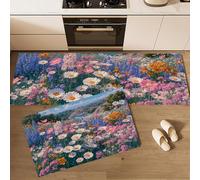 Tapis de Cuisine Anti-Fatigue Champ Fleurs Sauvages Vallée Tapis de Porte Marguerite Lys Campanule Antidérapant Facile à Nettoyer pour Couloir, Devant Evier, Entrée, 43x75cm+43x150cm - Multicolore