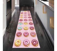 Tapis de Cuisine Antidérapant Cartoon Donut Tapis de Couloir Long et Lavable Mignon Dessert Paillasson Absorbant Nourriture Gâteau Entrée, Salle de Bain et Descente de Lit 60x240 cm