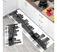 Tapis de Cuisine antidérapant et Lavable 2 pièces,Coucher de soleil moderne, pont de Brooklyn avec Manhattan, New York C,Tapis de Cuisine Devant evier pour Cuisine, buanderie, Salon(45x120cm+45x70cm)