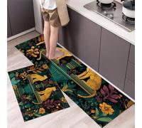 Tapis de Cuisine Antidérapant Feuilles De La Jungle du Léopard 2 pièces, Tapis de Sol Art De L'Égypte Ancienne Durable et Anti-Fatigue pour Couloir, Salle à Manger, Entrée 40x60cm+40x120cm Vert Foncé