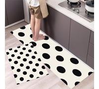 Tapis de Cuisine Antidérapant Grosse Tache Noire 2 pièces, Tapis de Sol Pois Simples Durable et Anti-Fatigue pour Couloir, Salle à Manger, Entrée 45x75cm+45x150cm Blanc