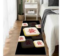 Tapis de Cuisine Asiatique Mahjong Antidérapant et Lavable, Tapis de Couloir Long Chinois Jeu Devant Evier, Paillasson Absorbant avec Motif Oriental Carreaux Entrée et Salle de Bain 80x240 cm