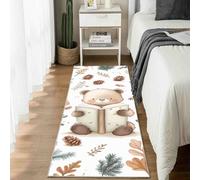 Tapis de Cuisine Automne Ours Antidérapant et Lavable, Tapis de Couloir Long Forêt Livre Devant Evier, Paillasson Absorbant avec Motif Dessin Animé Feuille Entrée et Salle de Bain 80x240 cm