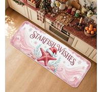 Tapis de cuisine avec citation en anglais « Coastal Christmas Beach Holiday | Thème plage côtière, tapis de cuisine pour sol, sentiment festif, tapis de sol de cuisine décoratif, surface en flanelle