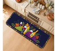 Tapis de cuisine avec illustration de bouteilles sur le thème du vin et des | Vignoble esthétique, tapis de cuisine pour sol, motifs grappes de raisin, accents de salle à manger, cadeau pour amateurs de