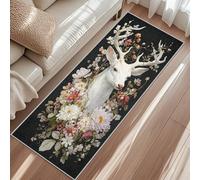 Tapis De Cuisine Cerf Sika Blanc, Tapis De Couloir Feuille Fleur, Chambre Buanderie Couloir Et Balcon Passage Carpet 80x200cm Poils Ras Lavable en Machine Antidérapant Rugs