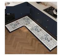 Tapis de cuisine d'angle en forme de L avec motif floral rétro de style ethnique, imperméable, antidérapant, récurable, gris clair, 80 x 120 x 40 cm