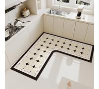 Tapis de cuisine d'angle pour évier de cuisine - Motifs bohèmes Diatomées - Antidérapant, imperméable, anti-huile, absorbant - Facile à nettoyer - Pour salle de bain, buanderie (06, 90 x 90 x 45 cm)