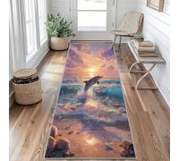 Tapis De Cuisine Dauphin, Tapis De Couloir Plage Côte, Chambre Buanderie Couloir Et Balcon Passage Carpet 80x200cm Poils Ras Lavable en Machine Antidérapant Rugs