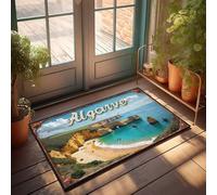 Tapis de cuisine d'automne pour sol Algarve beauté côtière : un paysage de plage rêveur avec des falaises et des turcs Paillasson rétro (40 x 60 cm)