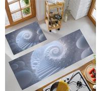 Tapis De Cuisine De Escalier Spirale 3D 2 Pièces, Ensemble De Tapis De Cuisine Lavable Architecture Géométrique Fantastique, Paillasson Antidérapant Blanc Pour D'Entrée Salle De Bain, 40X60Cm+40X120Cm