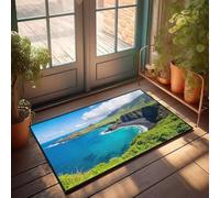 Tapis de cuisine de ferme Un superbe paysage côtier avec des falaises vertes vives, eau turquoise, paillasson d'intérieur pour chambre à coucher (50 x 80 cm)