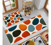 Tapis De Cuisine De Graffiti Géométrique Abstrait 2 Pièces, Ensemble De Tapis De Cuisine Lavable Art Médiéval, Paillasson Antidérapant Terre Cuite Pour D'Entrée Salle De Bain, 43X75Cm+43X150Cm