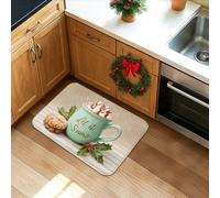 Tapis de cuisine de Noël pour sol, tasses vertes avec motif biscuit, tapis d'hiver rembourré antidérapant lavable pour éviers de cuisine, buanderie, salle de bain, 50,8 x 78,7 cm