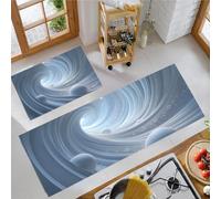Tapis De Cuisine De Spirale Abstraite 3D Sphère 2 Pièces, Ensemble De Tapis De Cuisine Lavable Espace Géométrique, Paillasson Antidérapant Bleu Argenté Pour D'Entrée Salle De Bain, 40X60Cm+40X120Cm