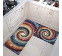Tapis De Cuisine De Spirale Hippie 3D Graffiti 2 Pièces, Ensemble De Tapis De Cuisine Lavable Géométrie Abstraite, Paillasson Antidérapant Bleu Orange Pour D'Entrée Salle De Bain, 50X80Cm+50X150Cm