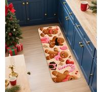 Tapis de cuisine de vacances en pain d'épices pour sol, joli biscuit, doux et festif, coussin d'hiver, confortable, lavable, antidérapant pour cuisine, évier, buanderie, salle de bain, 40,6 x 119,4 cm