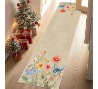 Tapis de Cuisine Décoratif Aquarelle Papillon Tapis de Couloir Long et LavablePrintemps Fleur Paillasson Naturel Prairie pour Entrée Intérieur 80x240 cm