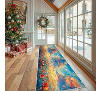 Tapis de Cuisine Décoratif Peinture à l'huile Coquelicot Tapis de Couloir Long et LavablePaysage Fleur Paillasson Artistique Nuage pour Entrée Intérieur 80x240 cm
