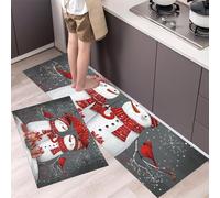 Tapis de Cuisine Devant Evier Bonhomme De Neige Mignon Lot de 2 Tapis de Passage de Cuisine Thème De Noël Antidérapant Lavable pour Couloir, la Salle à Manger et l’ entrée, Gris Foncé 40x60cm+40x120cm