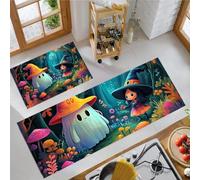 Tapis de Cuisine Devant Evier Conte Fées Fantastique, Antidérapant et Lavable Tapis de Cuisine Sorcières, Fantômes Champignons Lumineux Tapis de Paillasson pour Manger, Buanderie,43x75cm+43x150cm