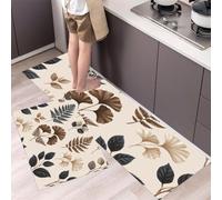 Tapis de Cuisine Devant Evier Feuilles Rétro, Antidérapant et Lavable Tapis de Cuisine Fougère Ginkgo Tapis de Paillasson pour Manger, Couloir, Buanderie,45x75cm+45x150cm, Couleur Abricot Au Lait