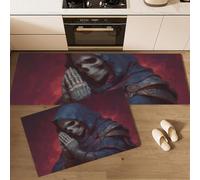 Tapis de Cuisine Devant Evier Style Chevalier Noir, Antidérapant et Lavable Tapis de Cuisine Chevalier Squelette En Armure Tapis de Paillasson pour Manger, Couloir, Buanderie,43x75cm+43x150cm, Rouge
