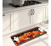 Tapis de cuisine d'Halloween doux pour sol, motif citrouille, fantôme, noir, orange, rembourré, confortable, lavable, antidérapant pour cuisine, évier, buanderie, salle de bain, 40,6 x 119,4 cm