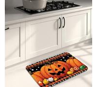 Tapis de cuisine d'Halloween doux pour sol, motif citrouille, fantôme, noir, orange, rembourré, confortable, lavable, antidérapant pour cuisine, évier, buanderie, salle de bain, 40,6 x 61 cm
