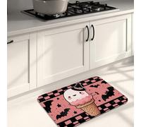 Tapis de cuisine d'Halloween pour sol, joli motif crème glacée et chauve-souris, tapis décoratif rembourré confortable, lavable et antidérapant pour éviers, buanderie, salle de bain, 40,6 x 61 cm