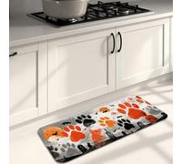 Tapis de cuisine d'Halloween pour sol, motif empreintes de pattes oranges, tapis doux et artistique, rembourré, confortable, lavable, antidérapant pour cuisine, évier, buanderie, salle de bain, 40,6 x