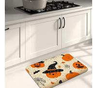 Tapis de cuisine d'Halloween pour sol, tapis doux et amusant, rembourré, confortable, lavable, antidérapant pour éviers, buanderie, salle de bain, orange (40,6 x 61 cm)