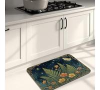 Tapis de cuisine doux motif fougère au clair de lune pour sol, motif floral, confortable, lavable, antidérapant pour cuisine, évier, buanderie, salle de bain, 40,6 x 61 cm