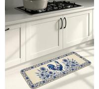 Tapis de cuisine doux pour sol, motif coq et fougère, coussin à ressort, confortable, lavable pour éviers, buanderie, salle de bain, 40,6 x 119,4 cm