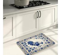 Tapis de cuisine doux pour sol, motif coq et fougère, coussin à ressort, confortable, lavable pour évier, buanderie, salle de bain, 40,6 x 61 cm
