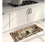 Tapis de cuisine en forme de chat pour sol, vintage rustique, citrouilles, bol automne, beige, lavable, confortable, tapis de sol rembourré décoratif pour évier, buanderie, salle de bain, entrée, 40,6