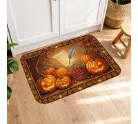 Tapis de cuisine en forme de citrouilles pour sol, moisson traditionnelle rustique, chat d'automne, orange, tapis de cuisine doux et lavable, décoration pour évier, buanderie, salle de bain, entrée