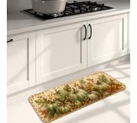 Tapis de cuisine en forme de citrouilles pour sol, rustique, feuille de baie, vert automne, confortable, tapis de sol épais lavable pour évier, buanderie, salle de bain, meuble-lavabo, 40,6 x 119,4 cm