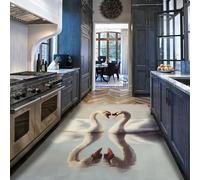 Tapis de cuisine en forme de cœur de cygne 80 x 150 cm - Cygnes blancs formant un motif de reflet en cœur moquette à poil bas Chambre à manger Salle à manger pour jeunes mariés Décor de la maison